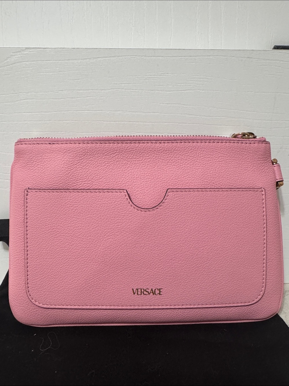 Versace Pink Leather Wristlet Pouch NEW with Dustbag and cards - Picture 3 of 6